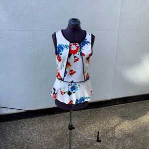 Anthropologie off white with flower print and black piping accents